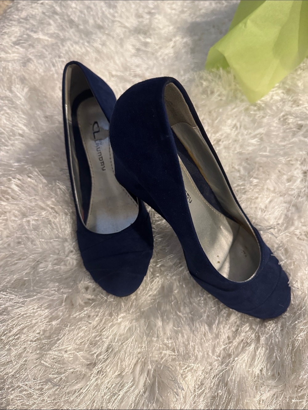 CL by Laundry Navy Suede Wedge Pumps
